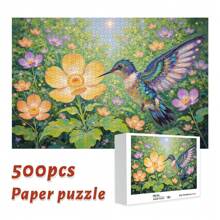 1000/500 pezzi Scatola regalo puzzle per adulti (70x50 cm), puzzle con colibrì e fiori, materiale resistente ai graffi. Adatto per decorare stanza o ufficio. Ideale per decorazioni per feste di compleanno, omaggi per la casa nuova, festa del papà, porta divertimento e piacere decorativo per appassionati di fai-da-te e decorazione della casa.