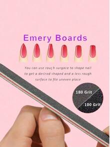 1pcs 100/180 Grit Double Sided Nail File, Straight Black Nail File