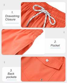 Mens Swim Trunks With Compression Lined Short Bathing Suits For Men 5 Inch Inseam Liner Men's Swimming Trunk - Orange - View 4