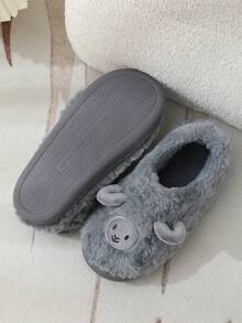 Pantuflas cerradas de invierno para mujer, lindas pantuflas interiores de cordero de peluche de dibujos animados, pantuflas de maternidad cálidas de felpa - Gris - Ver 6