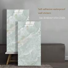 10/30 件 3D 浅灰色和绿色大理石图案瓷砖墙贴，防水防霉墙板，适用于厨房、浴室，铝塑墙贴