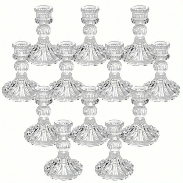 4pcs Clear Glass Candle Holders, Vintage Embossed Crystal Glass Candle Holders, Candle Holder Set, Crystal Taper Candle Holders, Suitable For Dining Table, Wedding, Party, Church Decoration, Home Decoration