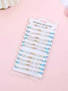 12 Stücke/Set stapelbare Buchstaben, Herz & Perlen Elastische Armband Set, Mehrschichtiges Charm Armband für Bräute, Brautjungfern, Hochzeit, Abschlussball, Party, Geschenk