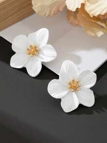 1 Pair Metal Asymmetrical Colorful Multi-Layer Flower Stud Earrings, Date Gift Valentine's Day Accessories - Orange - View 2