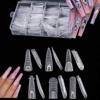 288 pièces Kit de moules à ongles transparents double couverture complète, embouts pour extension d'ongles, outils pour ongles acryliques. 6 styles, 12 tailles. Convient pour les salons de manucure et le DIY.