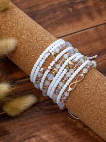10 pièces Ensemble de bracelets fantaisie faits main avec perles, bracelet pour femme avec cœur infini. Accessoires de bijouterie.