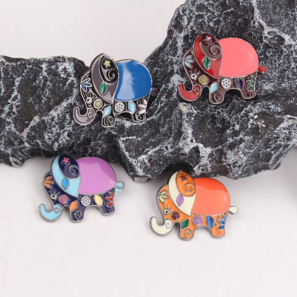 1 broche decorativo colorido de elefante, broche de elefante com padrão artístico, emblema de elefante com design vívido, o estilo de design é animado e artístico, com cores brilhantes, adequado para pessoas que gostam de elementos animais e acessórios personalizados, e pode adicionar destaques exclusivos e uma atmosfera animada à mochila escolar.