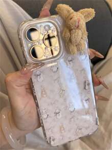 Funda de teléfono estética de conejo púrpura de dibujos animados coreanos compatibles con iPhone16 15 14 13 12 Pro Max 11 con protección anti golpes, regalo