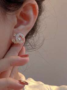 1 pieza Pendientes tipo botón con circonita estilo vintage francés - Elegancia de lujo ligero atemporal
