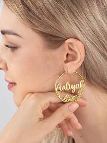 Brincos de argola com nome de flor de nascimento personalizada de 70 mm, joia de aço inoxidável personalizada para presente, alta qualidade