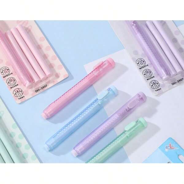 4 peças de borracha para caneta, com função push-pull, permite escrever de vários ângulos, fácil de limpar, não danifica facilmente, adequada para uso em escritório, sem deixar rastros ao apagar. Borracha retrátil substituível. Borracha de pressão, pode ser usada para esboços, borracha fina, ultralimpa, sem resíduos, borracha retrátil substituível, borracha de pressão para esboços.