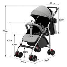 Cochecito de 4 ruedas, con sombrilla grande, 0-4 años, máx. Carga 70 kg (con cojín de algodón, mosquitera y portavasos) - Gris - Ver 7