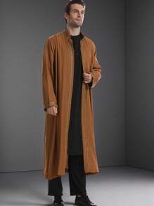 Muslimischer arabischer Herren/Kinder Stickerei leichte Langarm Schiffon/undurchsichtig 3/4 Arm dünne Kimono Oberbekleidung