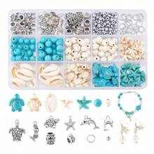 1 caja Kit de fabricación de joyas con cuentas con temática oceánica, pulsera de la amistad estilo vacaciones de verano, cuentas de arcilla para manualidades de joyería DIY, collar y aretes, regalo para días festivos