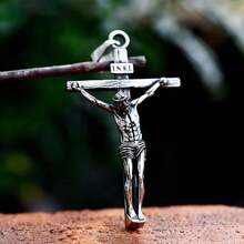 1pc Vintage Stainless Steel Jesus Cross Pendant With 60cm Chain, Suitable For Daily Wear For Men And Women