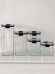1pc Air Tight Sealed Canister, Transparent Plastic Storage Container For Grains, Spices, Tea Leaves, Beads & Accessories, Kitchen Organization, Easy Locking Lid, Not Dishwasher Friendly
