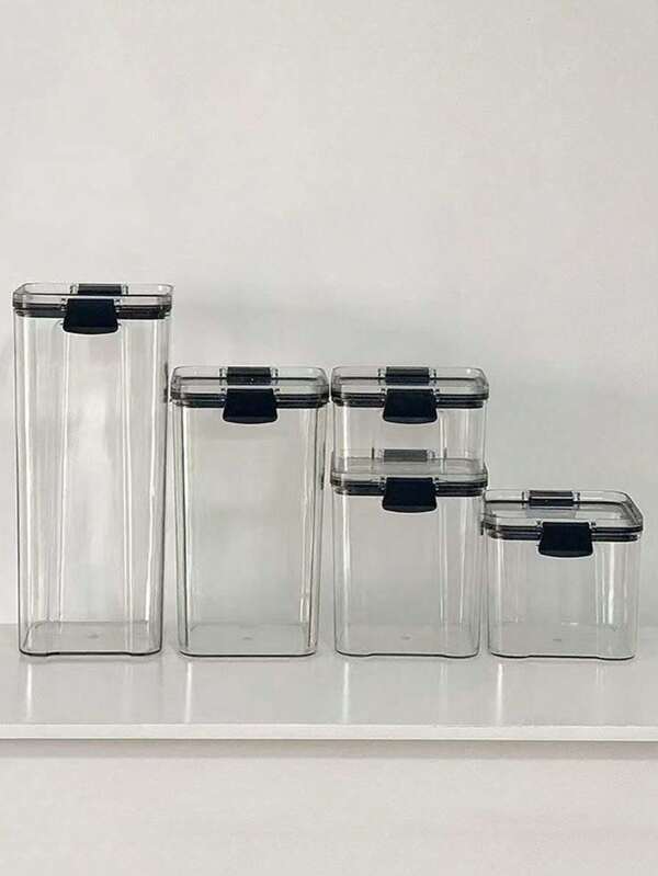 1pc Air Tight Sealed Canister, Transparent Plastic Storage Container For Grains, Spices, Tea Leaves, Beads & Accessories, Kitchen Organization, Easy Locking Lid, Not Dishwasher Friendly