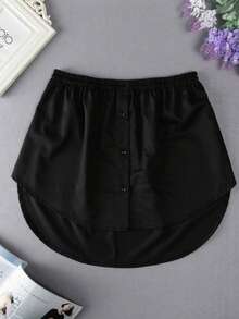 1 件女式裙子，简约韩版风格下装搭配白色下摆衬衫 T 恤，加长连衣裙，遮盖大腿 - 黑色 - 查看 11