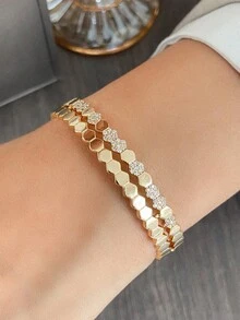 1 件 18k 镀金时尚女士蜂巢几何菱形开口手镯 - 金色 - 查看 1