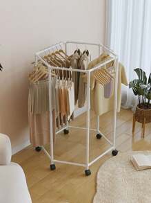 1 pièce Étendoir à vêtements sur pied, rotatif à 360°, avec roulettes coulissantes. Étagère hexagonale de stockage et de séchage, organisateur et cintre de vêtements grande capacité pour usage domestique