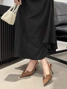 2020夏季新款性感尖头高跟凉鞋女褶皱金属扣细高跟鞋 - 棕色 - 查看 5