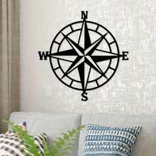 Black Metal Nautical Compass Wall Decor- Beach Wall Hanging Art-Metal Cut -Wind Resistant, Stable In Windy Conditions-Metal Signs -Pub Decor - Black - View 2