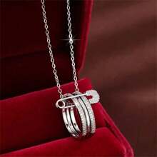 18K Gold Plated Elegant Detachable Three-Color Pin Satckable Circle Pendant Necklace For Women, Cubic Zirconia-Perfect For Party, Anniversary And Daily Wear