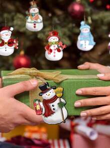 12 pièces Décorations de Noël en bois bonhommes de neige, décorations d'arbre de Noël en bois, fournitures pour fête de Noël