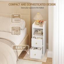 Hzuaneri Comodino, Tavolino Stretto con 2 Cassetti, Comodino con Scomparto Aperto, Posizione del Cassetto Regolabile per Camera da Letto, Soggiorno, 30 x 24 x 65 cm Bianco