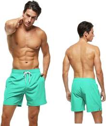 Shorts de baño para hombre de secado rápido con bolsillos con cremallera y forro de malla - Verde hierba - Ver 2