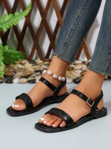 New Women's Summer Flat Open Toe Strap One-Buckle Sandals