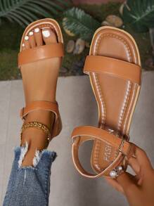 Latest Summer Women Flat Open-Toe Single-Strap One-Buckle Sandals