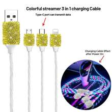 1 pièce Chargeur de voiture 2-en-1/8-en-1 avec strass, câble de charge 3-en-1 avec strass, charge rapide, Type C, USB, adaptateur de voiture, compatible avec Apple, téléphone, caméra de tableau de bord, iPad, GPS, cadeau pour les vacances/anniversaire