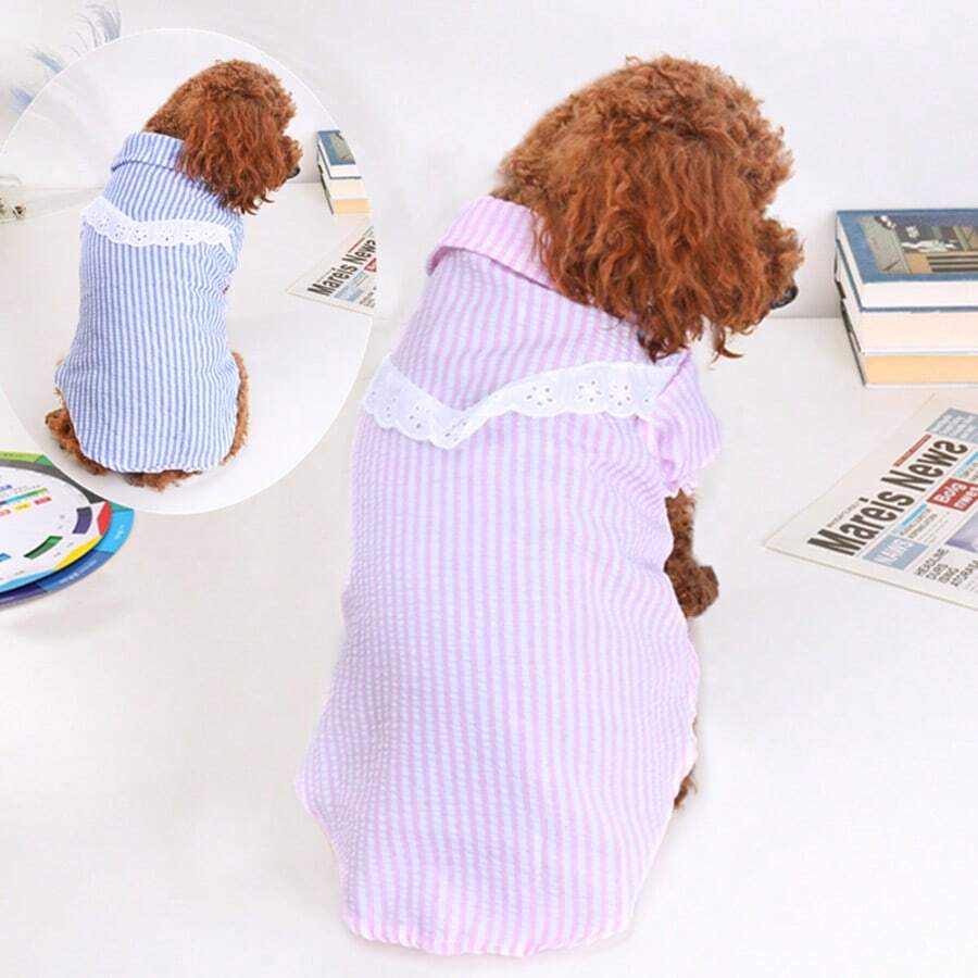 1pc Adorable Pet Dog Striped Shirt, Fashionable & Cute INS Style Teddy Shirt, Washable No-Pilling Fabric