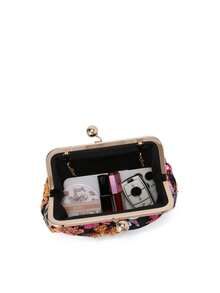 Sequin Evening Bag Exquisitely Crafted Evening Bag With Asymmetrical Sequin Embroidery And Floral Motifs. Clutch Bag Ideal For Parties, Wedding, Prom, Dinner/Banquet, Dinner/Banquet, Best Gift For Women Mom Teacher Friend Bridesmaid Lightweight Clutch Bag - Black - View 5