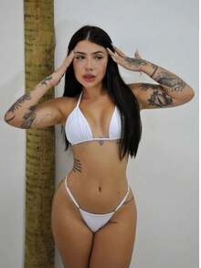 Women's Ribbon Bikini Bronze Adjustment Summer Carnival Beachwear Set - White - View 1