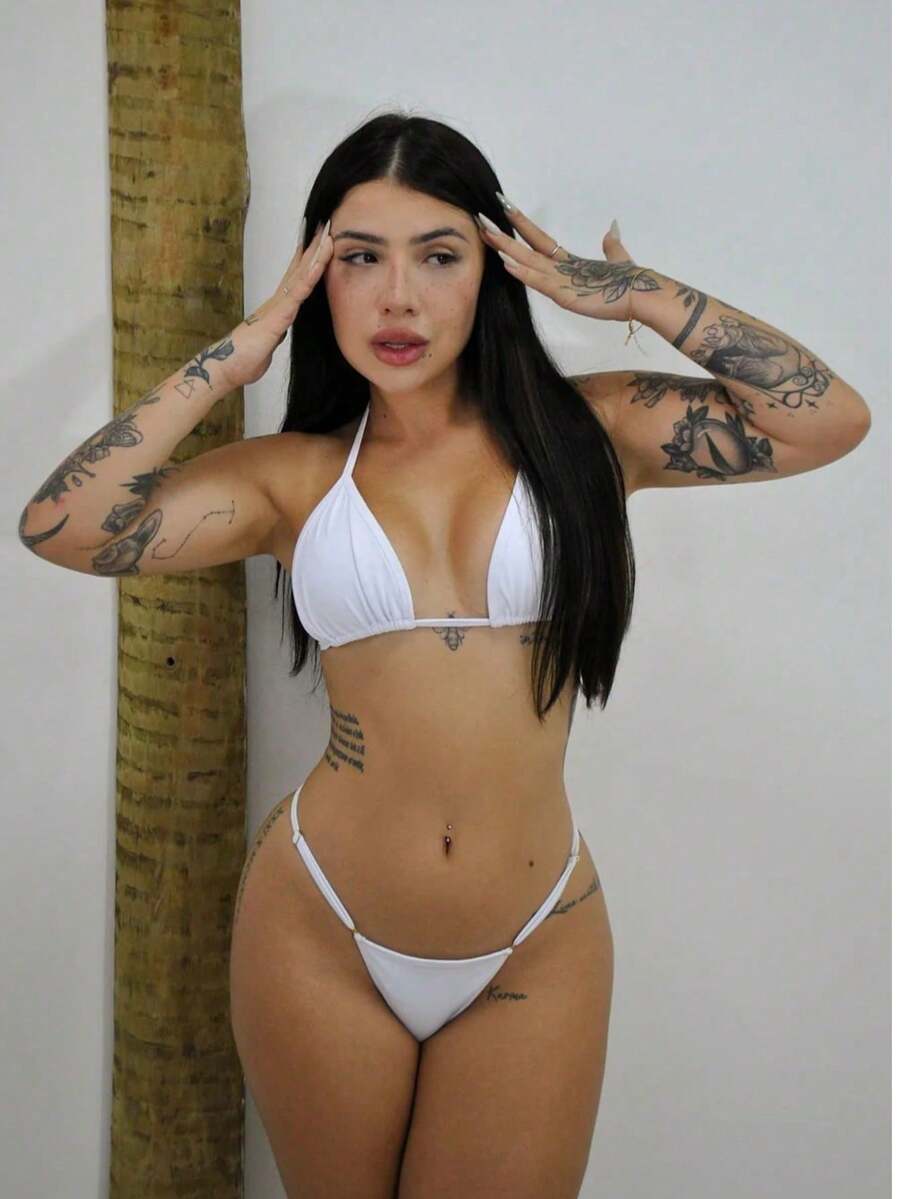 Women's Ribbon Bikini Bronze Adjustment Summer Carnival Beachwear Set - White - View 1
