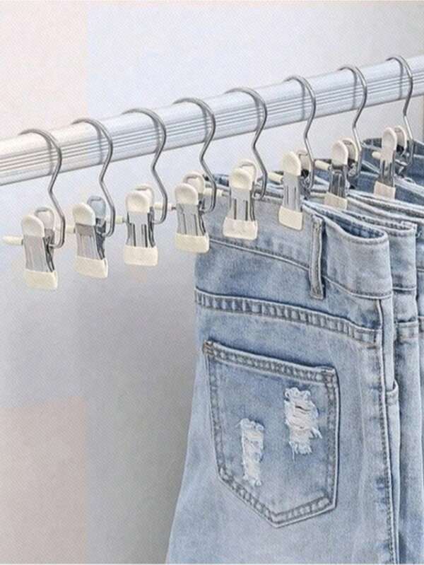 Double-Layer Multi-Functional Hook Clips, Stainless Steel Pants Clips, Household Seamless Storage Metal Clothes Hangers. (There Are White, Blue, Pink. The Colors Are Random.)