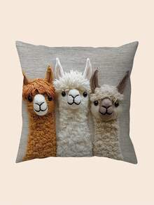 1pc Cute Alpaca Trio 2D Printed Design Cushion Cover, Multiple Sizes - Soft Plush, Zipper Closure, Machine Washable - Suitable For Sofa, Bed And Car Decoration - Charming Home Decor, Lovely Pillow (Inner Pillow Not Included) - Multicolor - View 7
