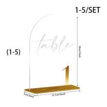 Set de 5 soportes acrílicos para números de mesa de boda, números del 1 al 5, del 6 al 10, del 11 al 15, del 16 al 20 (con soportes), tarjetas de números de color dorado de 12,7 x 17,8 cm, letreros gruesos de acrílico con números del 1 al 20, adecuados para recepciones, cumpleaños, aniversarios y decoraciones para fiestas de bodas