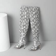 Snakeskin Boots Knee High Boots Women Sexy Stunning And Stylish Exquisite Pointed Toe Fine High Heels Pleated - 銀色 - 查看 6