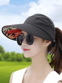 1pc Women's Summer Hat, Korean Style New Random Pattern Outdoor Sunshade Hat, Foldable Sun Protection Hat - Sun Protection - View 17