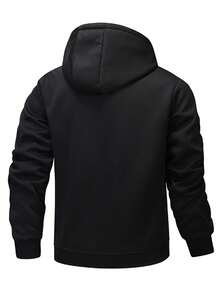 男士羊羔绒内衬拉链连帽衫，保暖冬装，舒适休闲外套，适合寒冷天气，街头风，送给丈夫或男友的完美生日礼物 - 黑色 - 查看 3