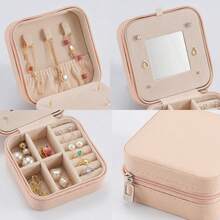 New- All Travel Jewelry Case, To Go Portable Jewelry Box, Travel Jewelry ,Portable Jewellery Storage Holder For Rings Earrings Necklace, Gifts For Girls Women  Mirror -Pink - 粉色 - 查看 3