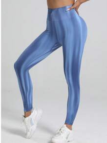1pc Aurora Tie-Dye High Waist Butt Lifting Yoga Pants, Nude Feeling, Squat-Proof, Sports Leggings, Suitable For Running, Outdoor, Fitness, Rainbow Color, 7/8 Length For Women
