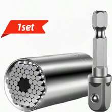 1Set Adult Men's Super Universal Sleeve Tool Two Pieces Set - Equipped With Connecting Rod, Handle Set With Electric Drill Adapter, Cool Gadget, Universal Hardware Torque Wrench Head Kit, Socket Wrench Steel 7-19mm Wrench, Key Portable Manual Tool, Repair Wrench, Birthday Gift For Dad, Husband, Men