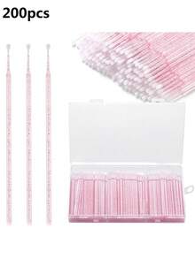 300支一次性微型涂抹棒，细纤维刷，适用于睫毛嫁接、睫毛膏清洁（2.0毫米带容器）（粉色），眉刷，眼影刷，螺旋刷