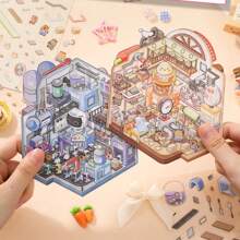 Diy Cute, Stress-Relieving, Stacked Stickers, 3d Stereoscopic Stickers With Miniature Landscape Stickers, Factory Assembly Line Scenes School Supplies,Back To School