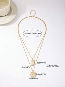 1pc Fashionable Retro Double-Layer Metal Coin Necklace - Yellow Gold - View 3