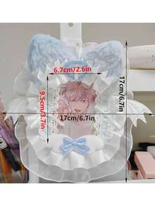 Portafoto in peluche fatto a mano con orecchie da coniglio bianco e rosa con pizzo, accessori kpop, forniture scolastiche, articoli per il ritorno a scuola